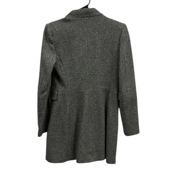 Zara Gray White Herringbone Single Snap Faux Pocket Mid Length PeaCoat Womens S - Picture 5 of 12